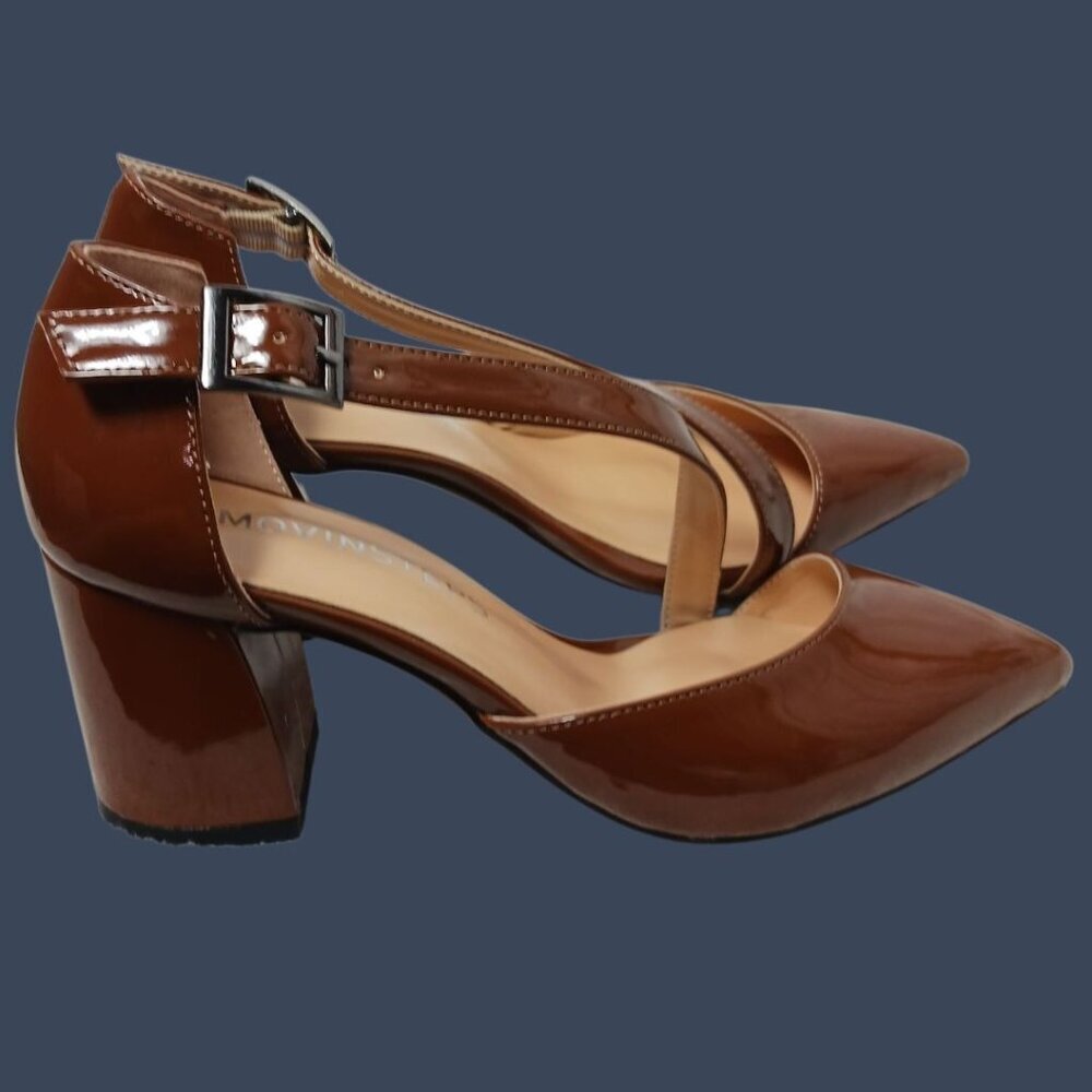 Movinsteps Womens Patent Leather Block Mid Heel Strap Pumps Brown Size 5 - Picture 12 of 14